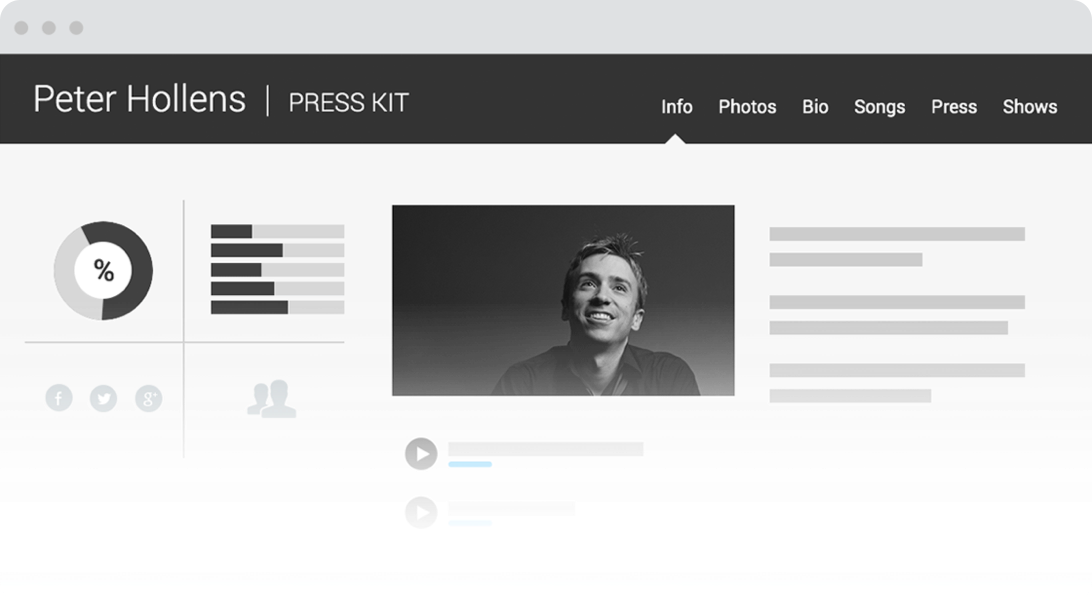 Sample of Electronic Press Kit on desktop browser.